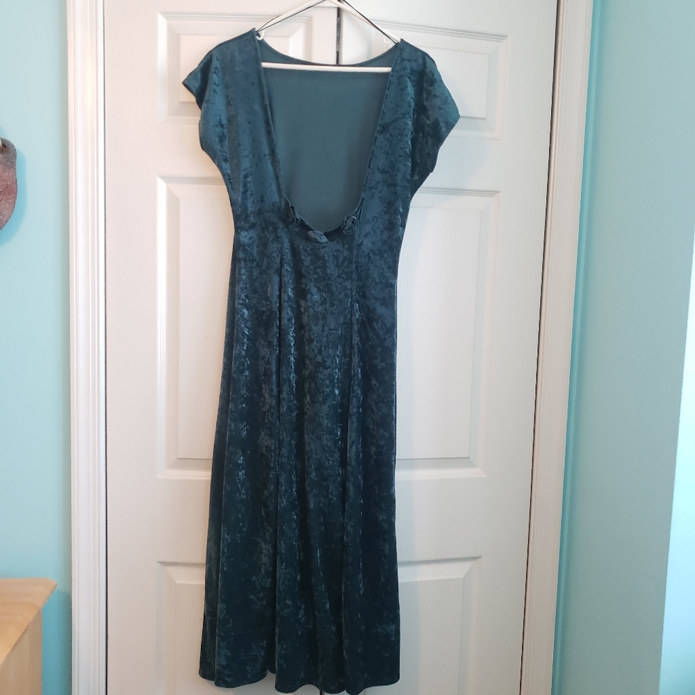 1990's All That Jazz Green Velvet Scoopback Dress Gem